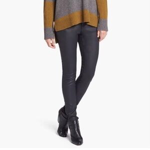 Eileen Fisher Waxed Coated Black Denim Skinny Jeans Sz 12 Organic Cotton EUC